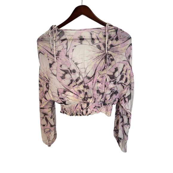 BY ANTHROPOLOGIE Sheer Peasant Top Light Purple Motif Sz Small $98 MSRP Romantic - Picture 9 of 14
